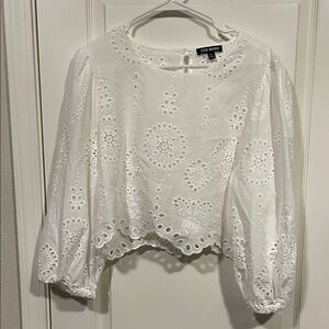 Steve Madden White Eyelet Embroidered Cropped Blouse